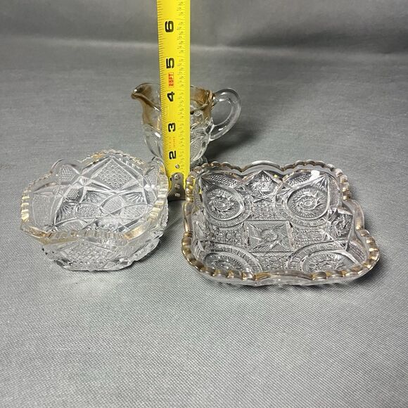 Lot 3 UV Glassware-Dishes And Creamer-Depression Glass Gold Trim-EAPG-UV - Picture 4 of 12